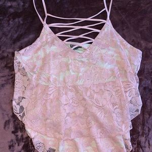 Express blush pink lace crop top